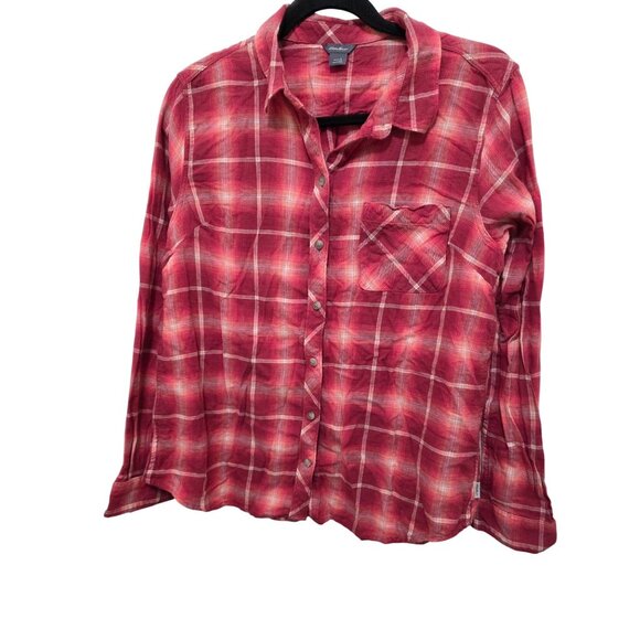 Eddie Bauer Women's Red Plaid Button-Up Long-Sleeve Shirt With Pocket Size L - Picture 1 of 8